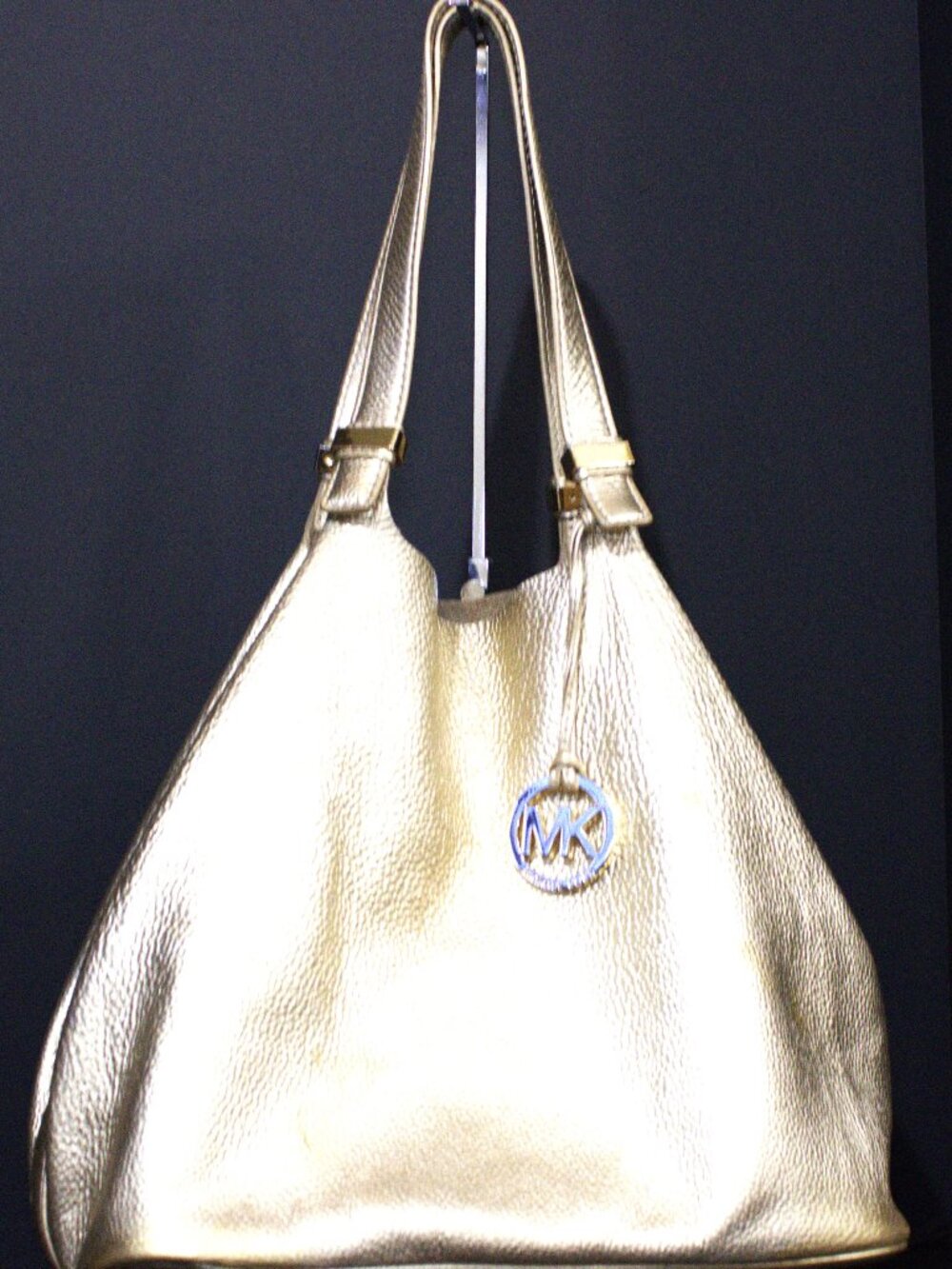 Michael Kors, Gold Leather, Tan Suede, Slouchy Hobo Bag with Gold Hardware